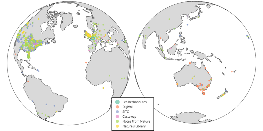 Map of  global WeDigBio participant activity. 