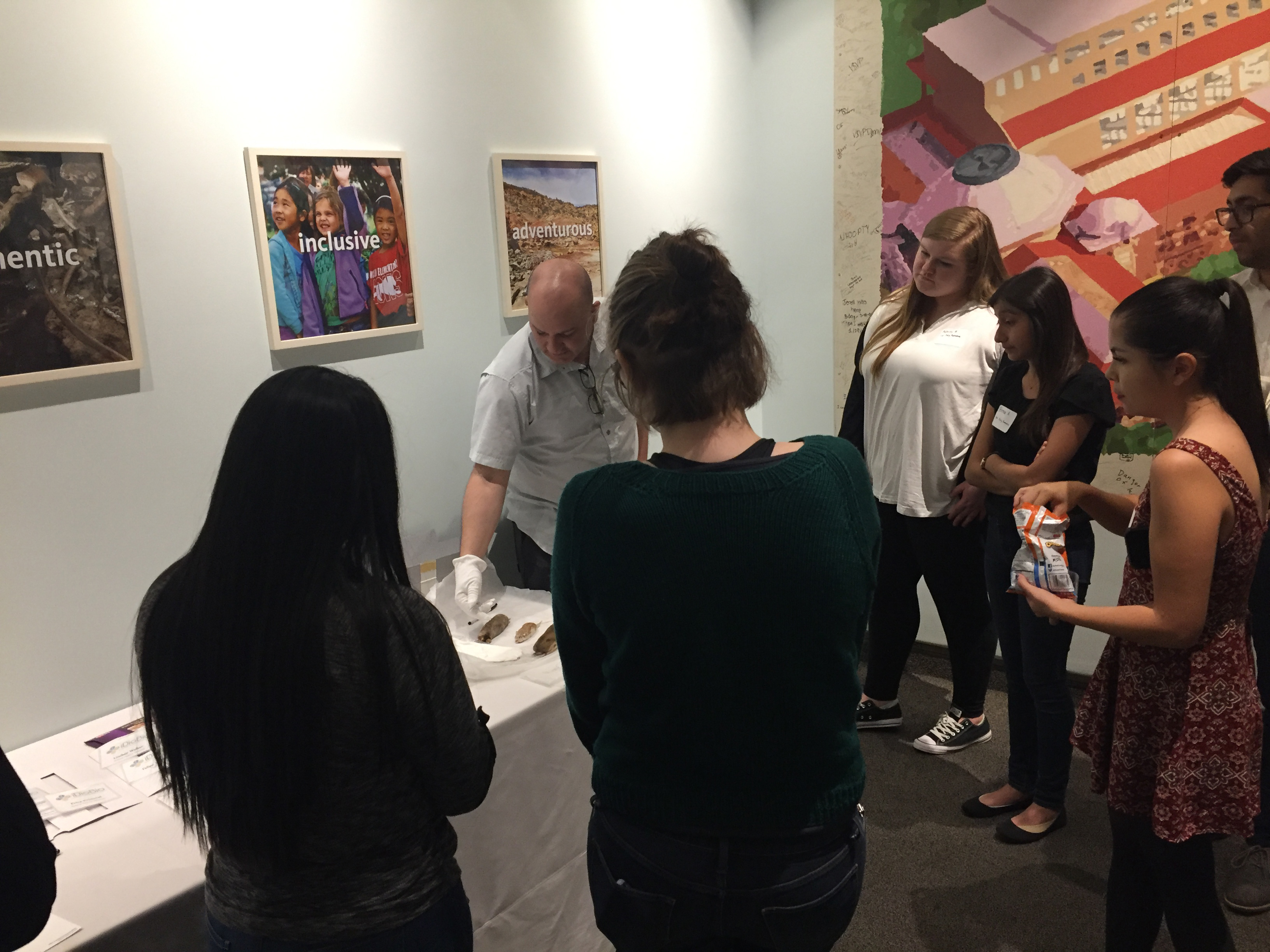 Corey Welch talks with workshop participants about mammal specimens