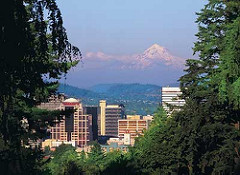 View of Mt. Hood and Portland from park adjoining Hoyt Arboretum